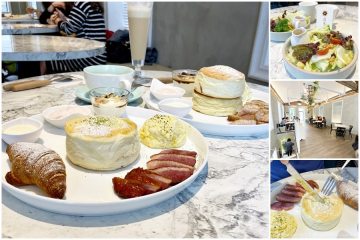 台南【霜花亭】。日式舒芙蕾厚鬆餅搭配鹹食,飽足感十足,典雅明亮的老屋早午餐廳